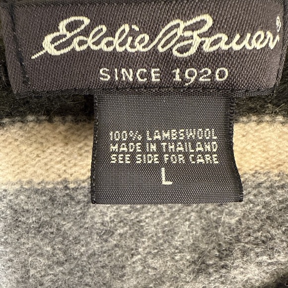 SWEATER LAMBSWOOL Eddie Bauer Men LARGE  GRY BLUE 100% Pullover Crew Neck - Picture 4 of 8